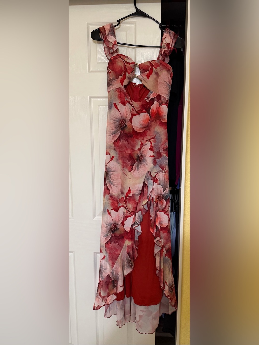 Floral Red Ruffle Maxi Dress fashion nova